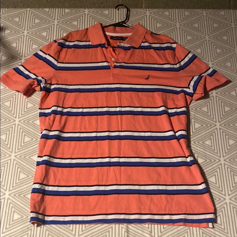 Nautica Men's Striped‎ Polo Shirt - Orange and Blue